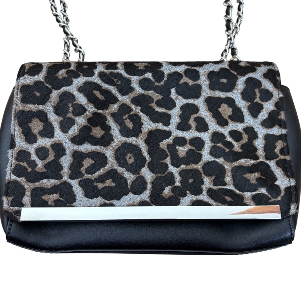 Talbots Calf Hair Leopard Print Adjustable Chain Strap Handbag 100% Leather - Picture 3 of 8